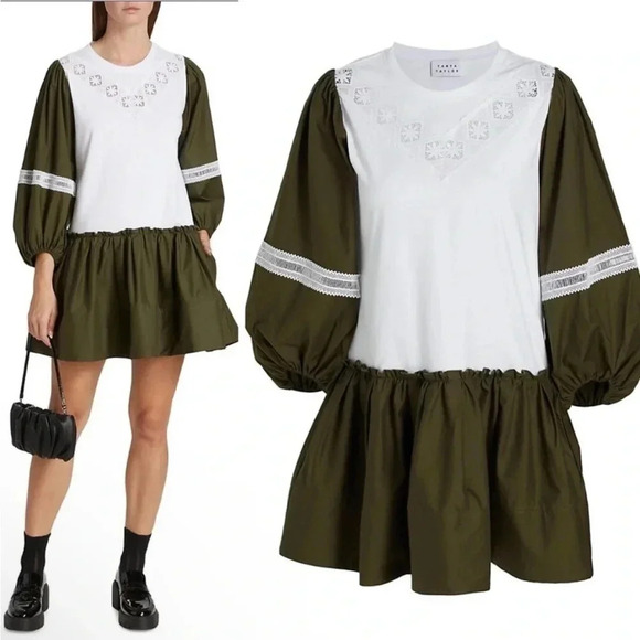 *Final Price* TANYA TAYLOR Kirstie Puff-Sleeve Olive Green X-Small NWT Oversized - Picture 1 of 7